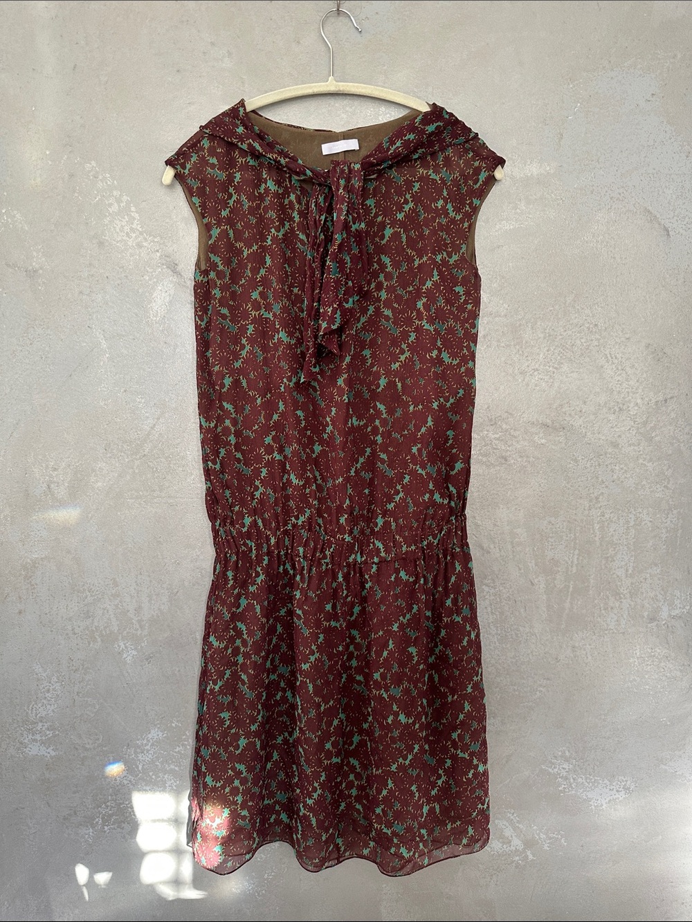 VERA WANG SILK CHIFFON RUST TURQUOISE ABSTRACT PRINT DRESS SMALL